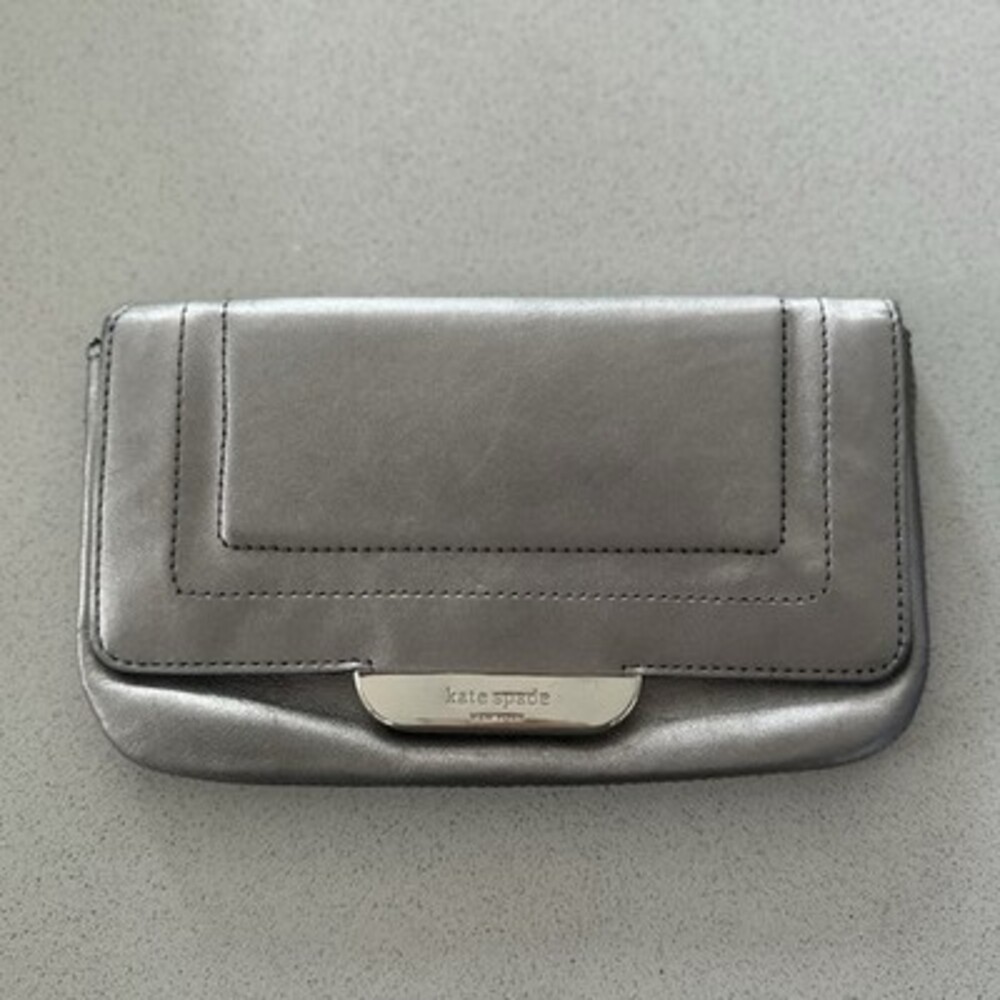 Kate Spade Leather Wallet, Clutch Silver Metallic